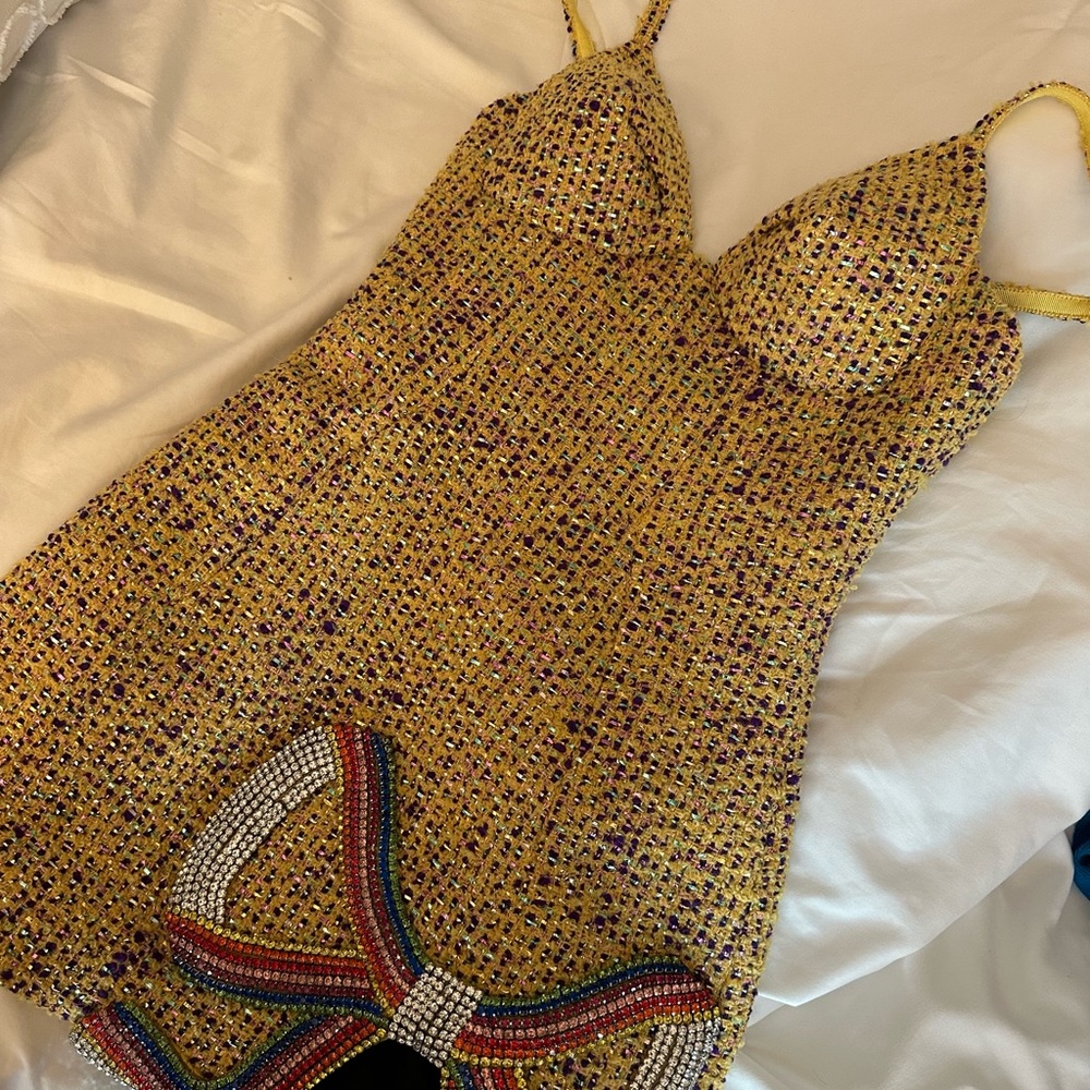 Area crystal rainbow bow tie dress